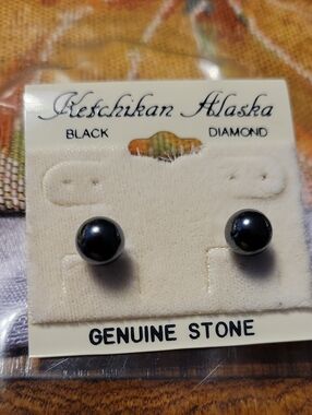 VINTAGE Ketchikan Alaska Black Diamond Stud Earrings - Black